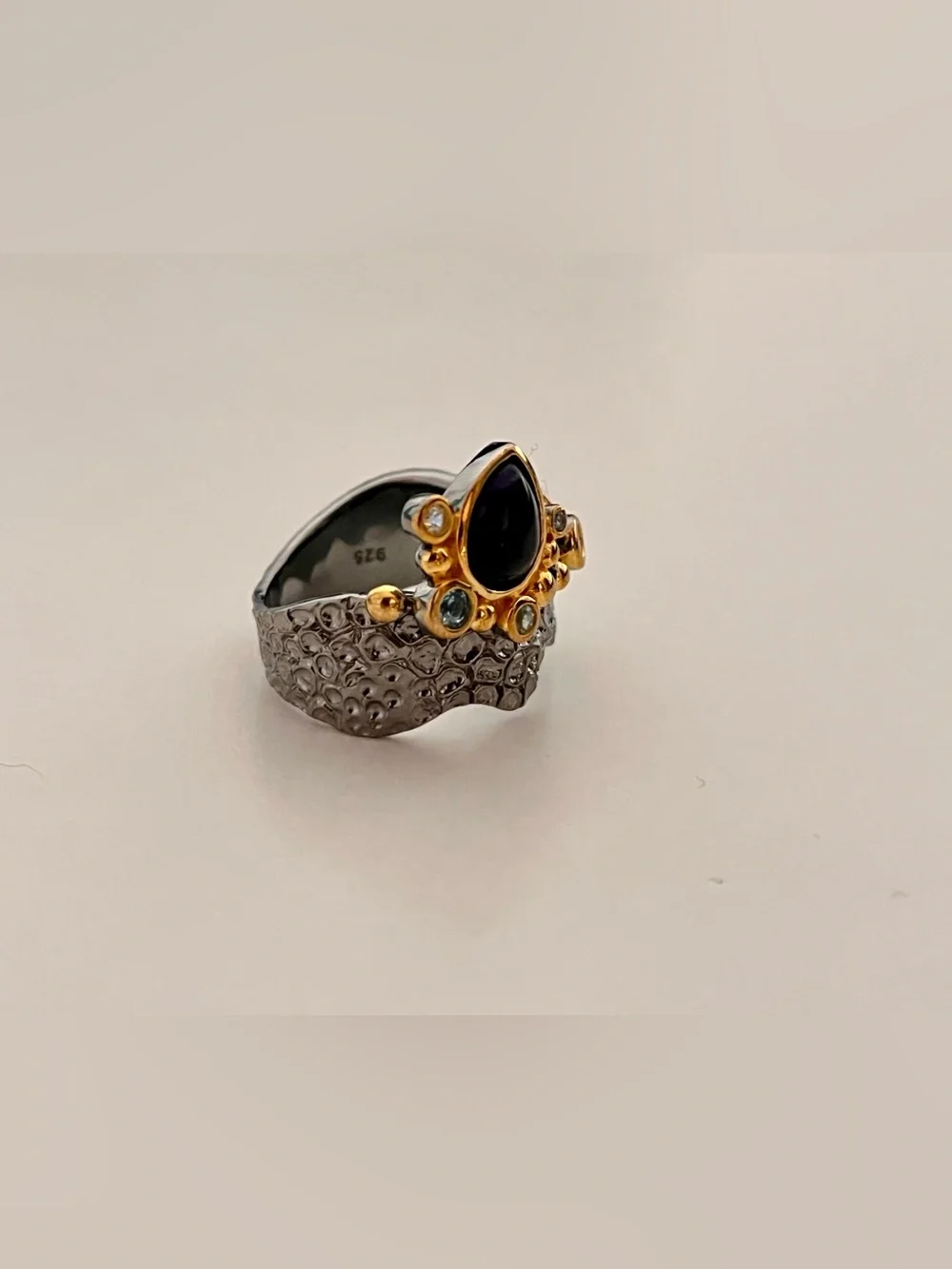 Rhodium Plated 925 Sterling Silver Gemstone Statement Approx Ring Sz 7